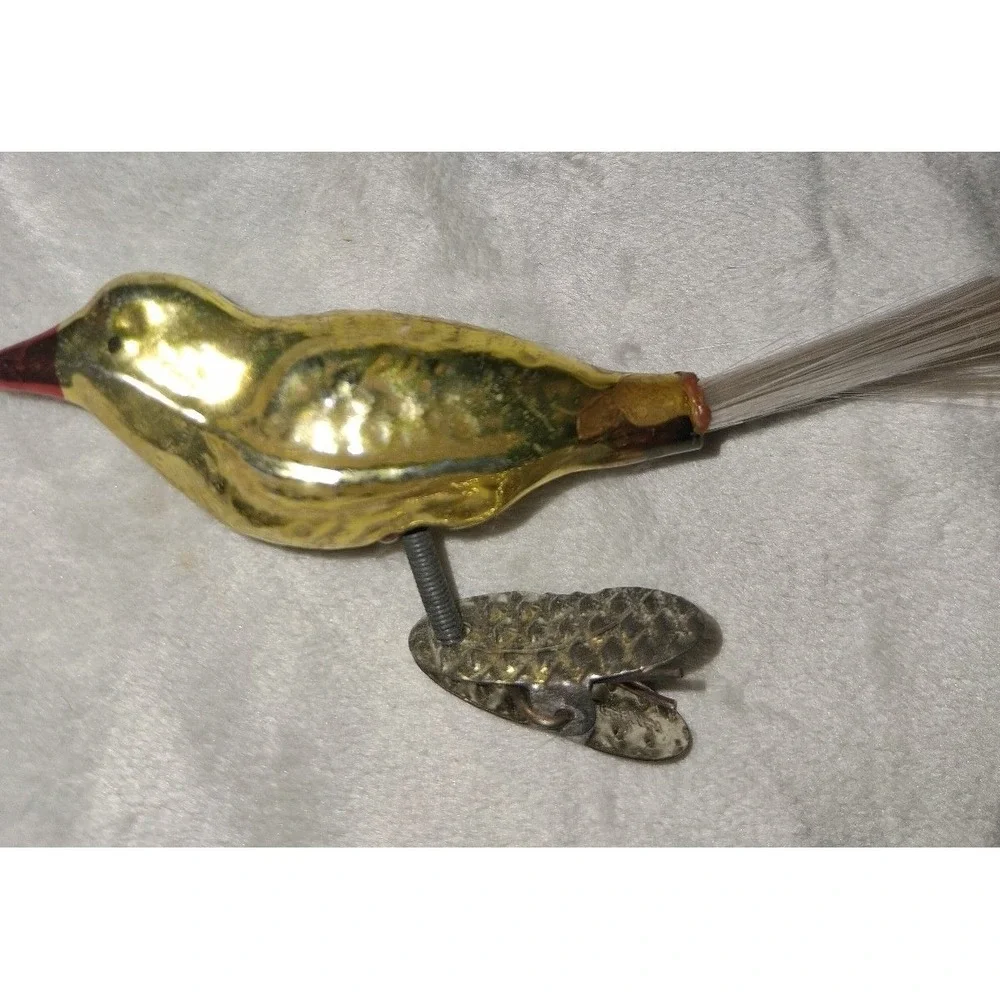 Vintage Mercury Glass Bird Clip-On Christmas Ornament Feather Tail 4